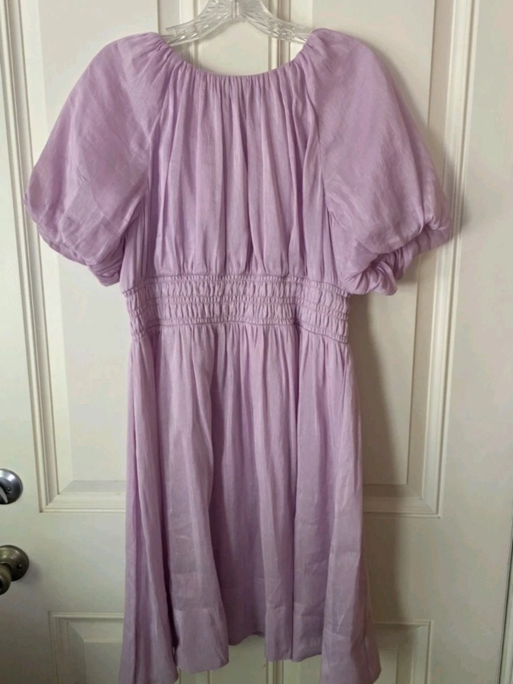 Antonio Melani Womens Dress Size 12 Lavender Linen Silk Puff Sleeve Smocked Midi